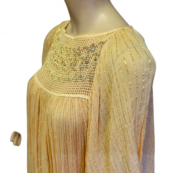 Vintage 1970s Gauze Cotton Dress with Metallic Threads - Picture 9 of 15